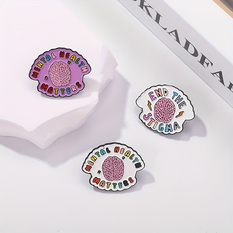 3pcs Mental Health Enamel Pins Brain Brooches Lapel Badges Jewelry
