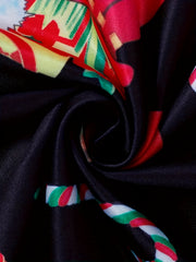  Women's Santa Claus Print Long Sleeve Maxi Dress