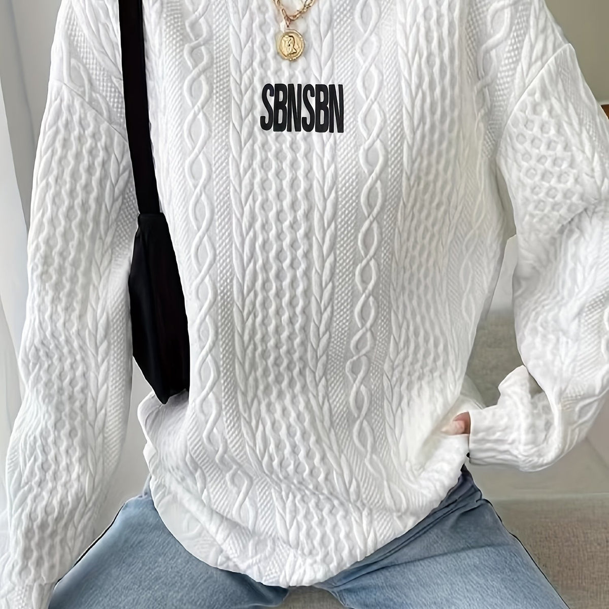 Letter Print Sweatshirt Casual Long Sleeve Crew Neck for Fall & Winter