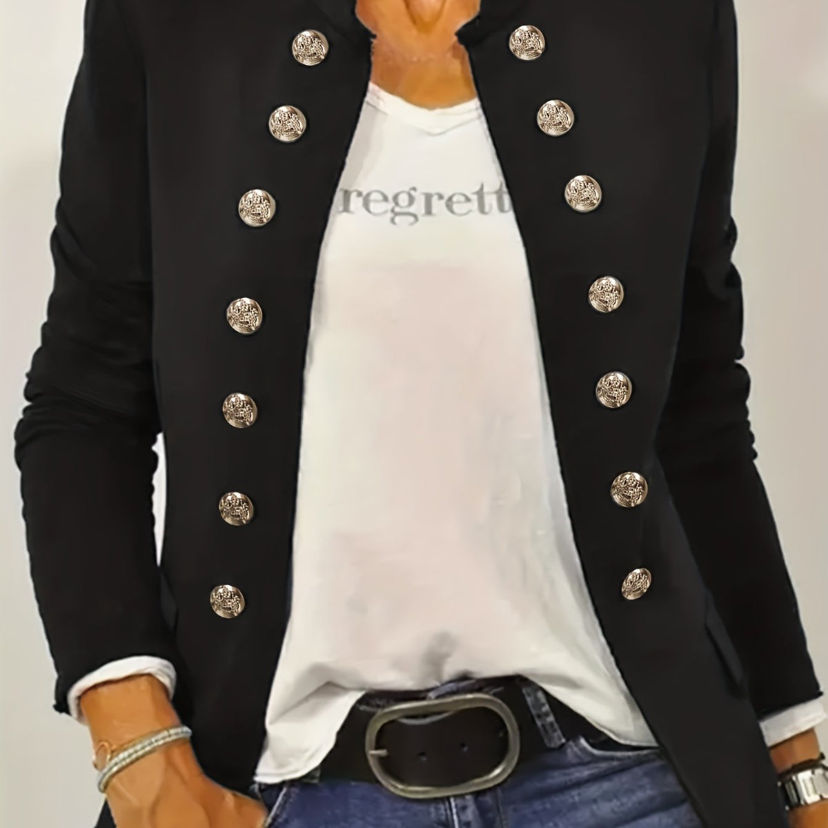  Casual Blazer Solid Button Long Sleeve Stand Collar