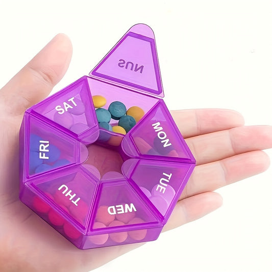 7 Compartment Rainbow Pill Box Weekly Storage Portable Round Container