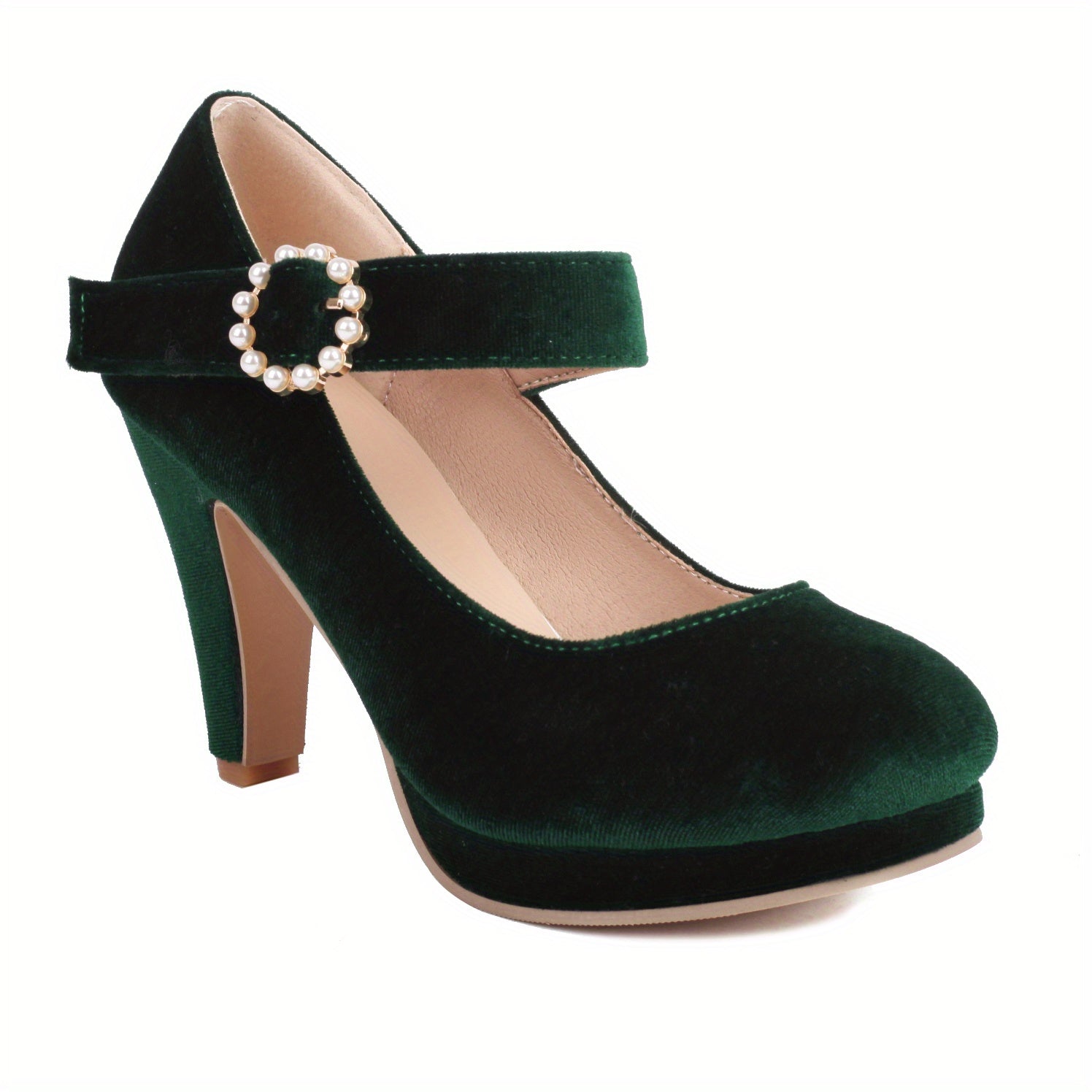 Faux Pearl Block Heels Ankle Strap Pumps Oktoberfest Dress Shoes