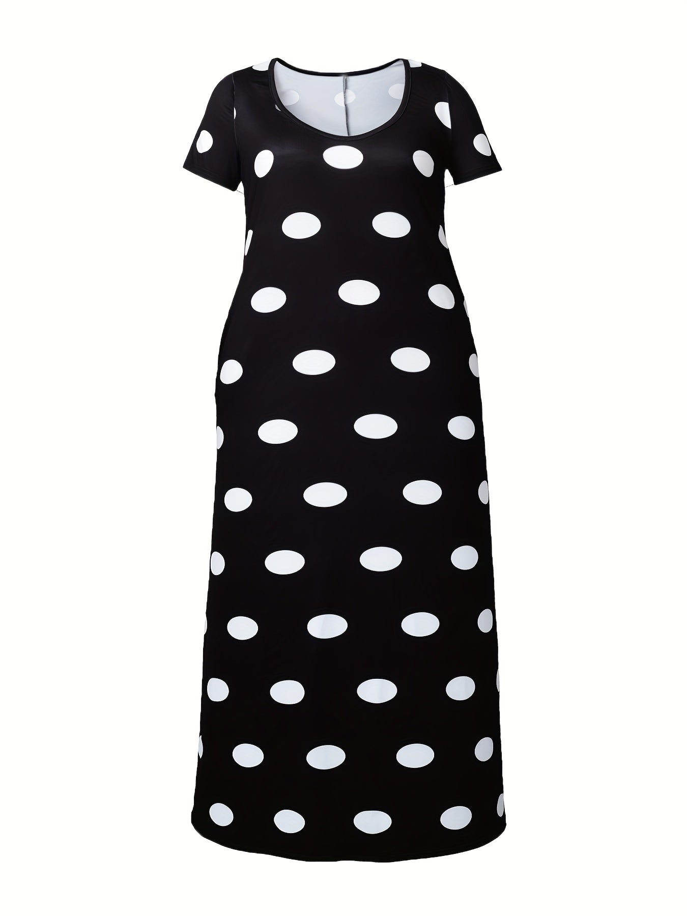  Polka Dot Print Short Sleeve Maxi Dress With Pockets
