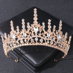 Baroque Crystal Golden Metal Bridal Crown Tiara Wedding Bridal Tiara