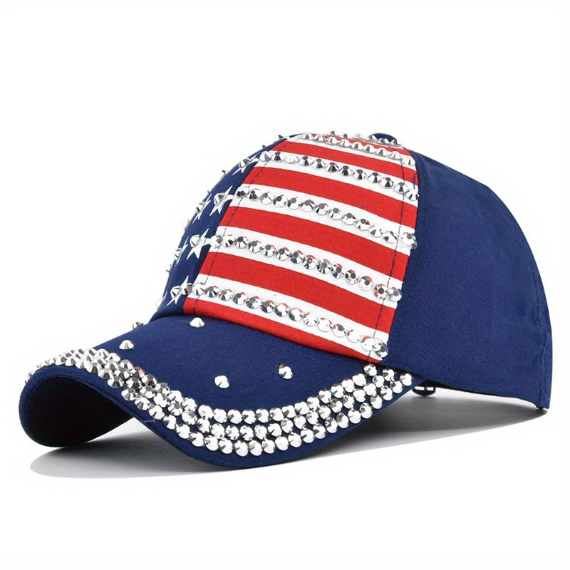 Sun Protection Baseball Cap with Artificial Diamond Inlay