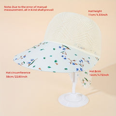 Flower Print Sun Hat Hollow Knitted Lace Up Visor Hat