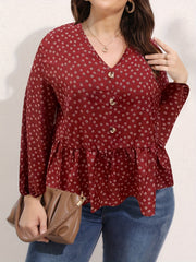  Floral Print Button Long Sleeve Blouse