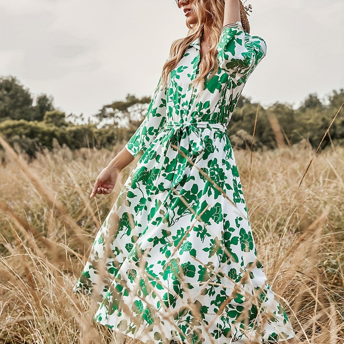  Floral Print Maxi Dress with Belt