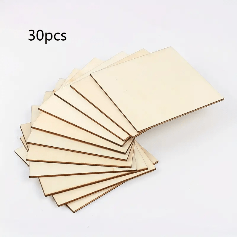 30pcs 10x10cm Blank Wood Squares DIY Crafts Painting Coaster Making