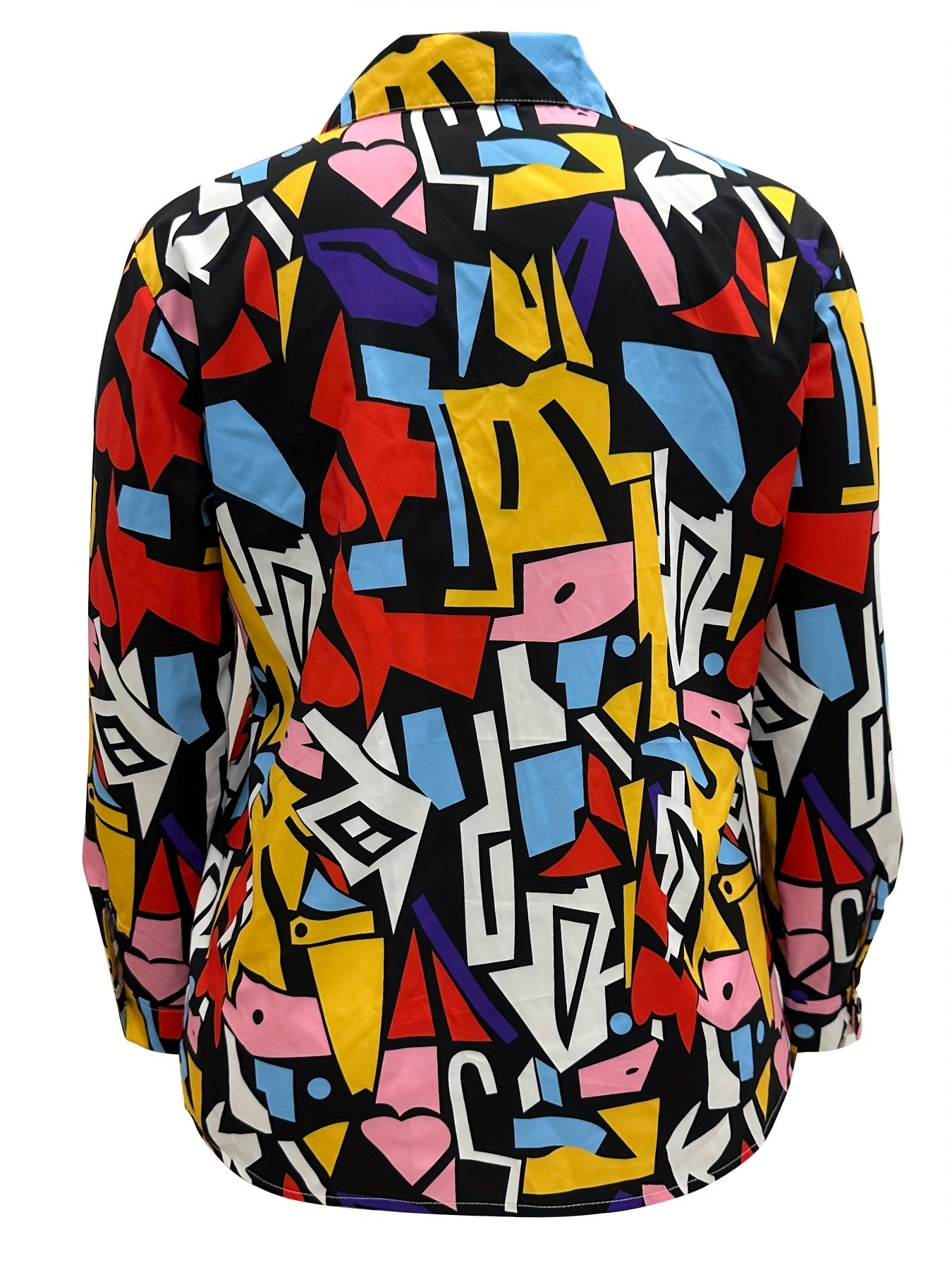  Allover Print Button Up Lantern Sleeve Blouse
