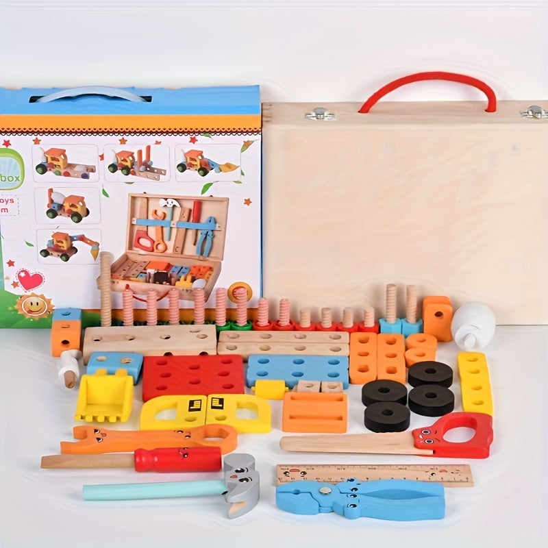 Kids' Animal & Vehicle Assembly Toolbox DIY Wooden Building Blocks Set