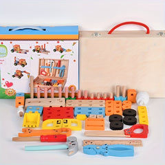 Kids' Animal & Vehicle Assembly Toolbox DIY Wooden Building Blocks Set