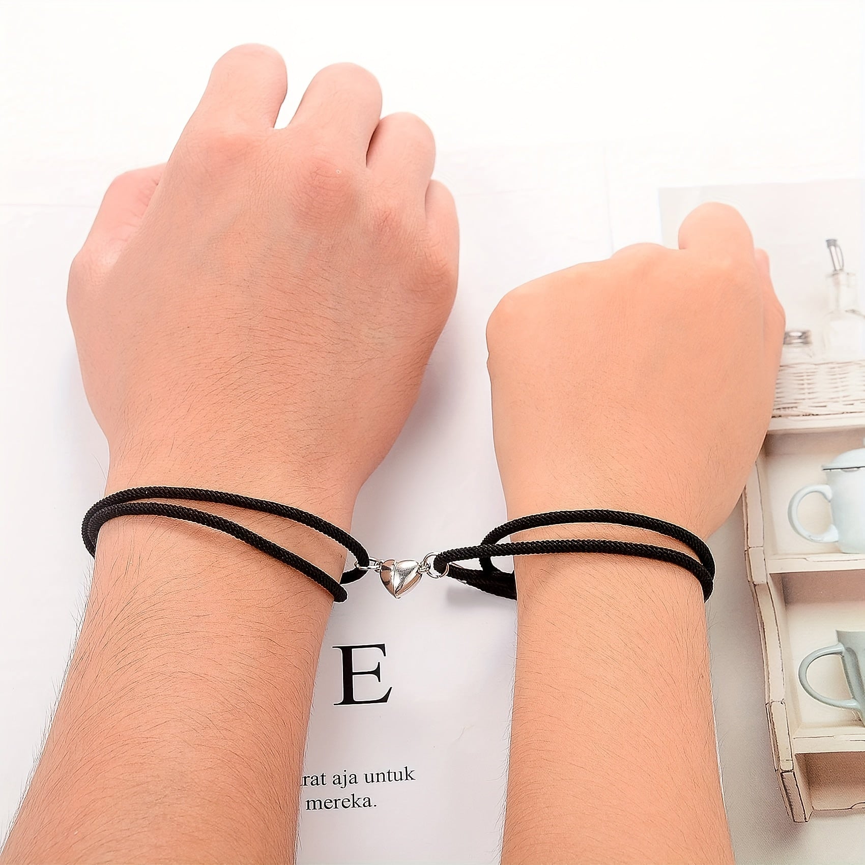 2pcs Love Heart Magnet Buckle Bracelets Couple Set Accessories