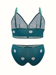  Polka Dot Cutout V-Neck Bra & Panty Lingerie Set