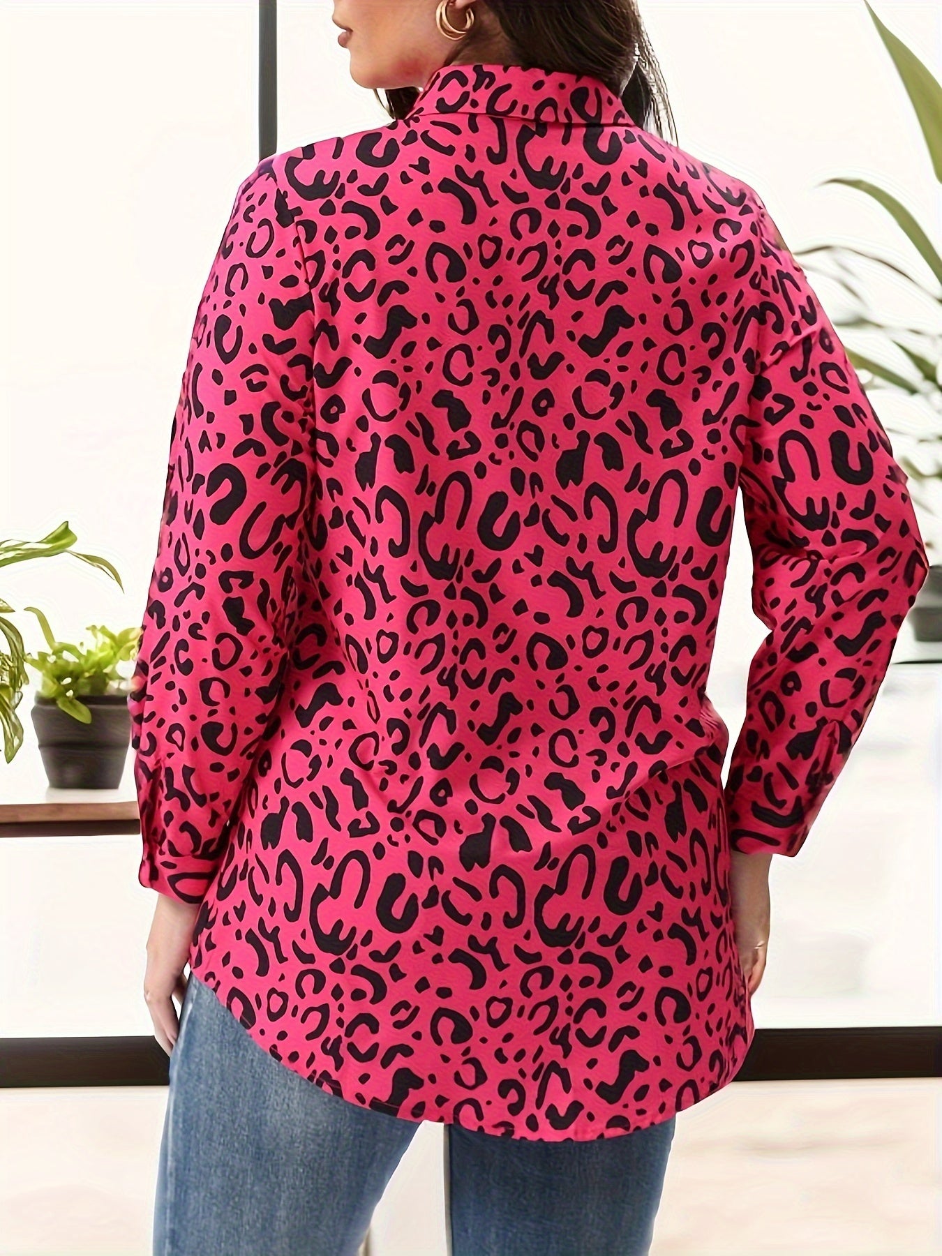  Leopard Print Long Sleeve Blouse