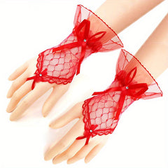 Bowknot Lace Fingerless Gloves for Party Prom Wedding Bridal