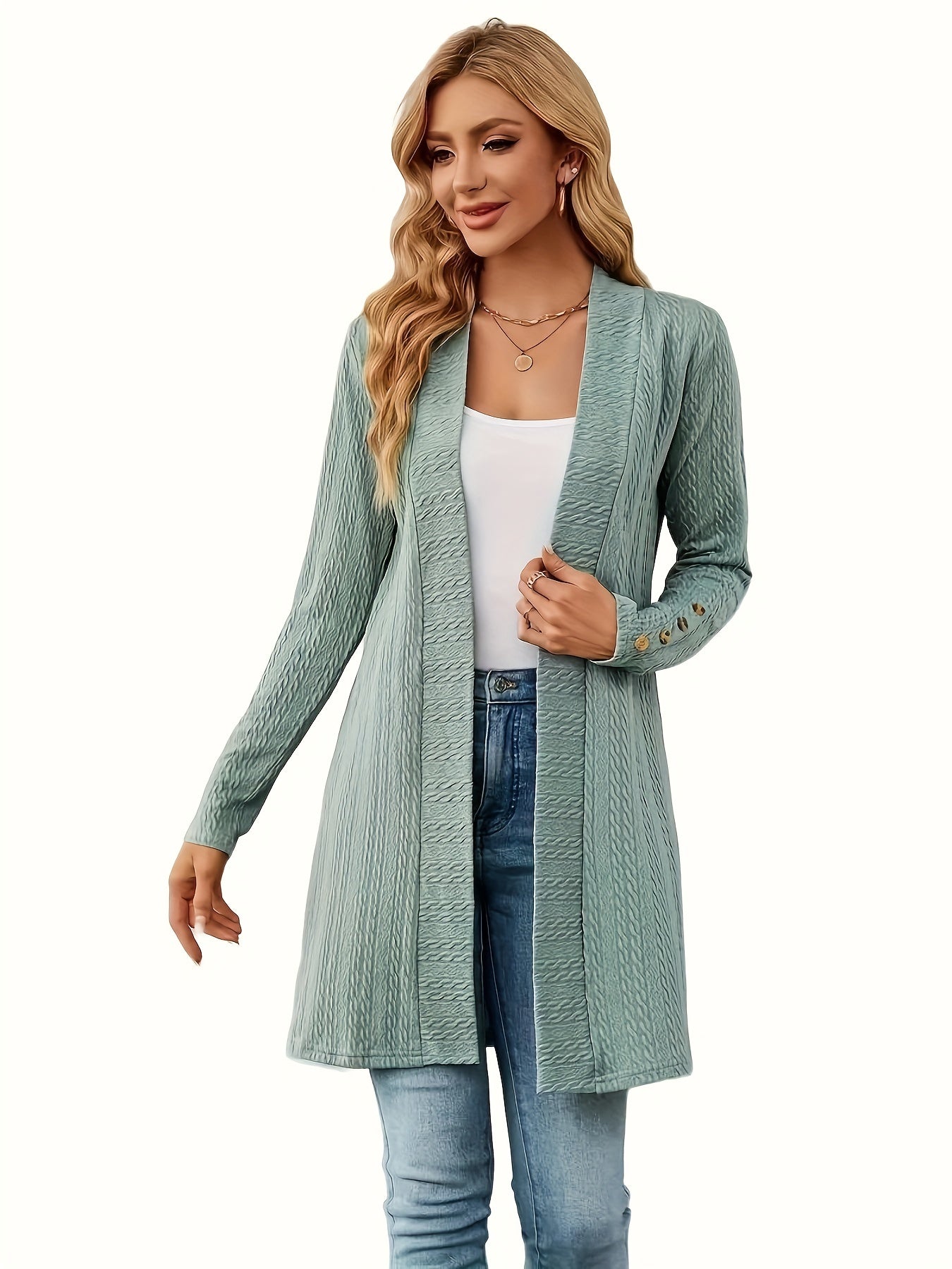  Solid Cable Long Sleeve Cardigan