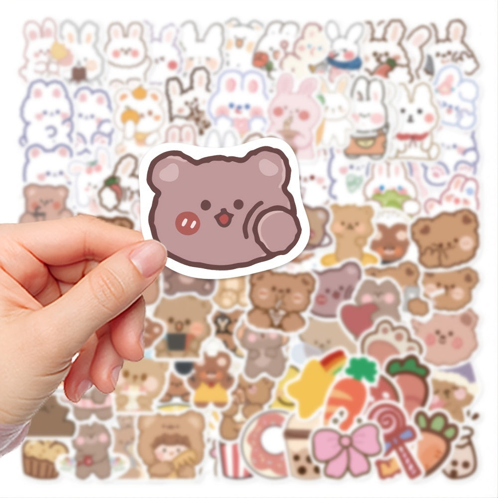 90pcs Bunny & Bear Cartoon Stickers Waterproof DIY Decorations
