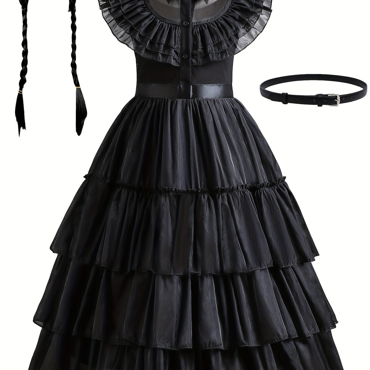 Girls Princess Mesh Ruffled Dress & Wig Set