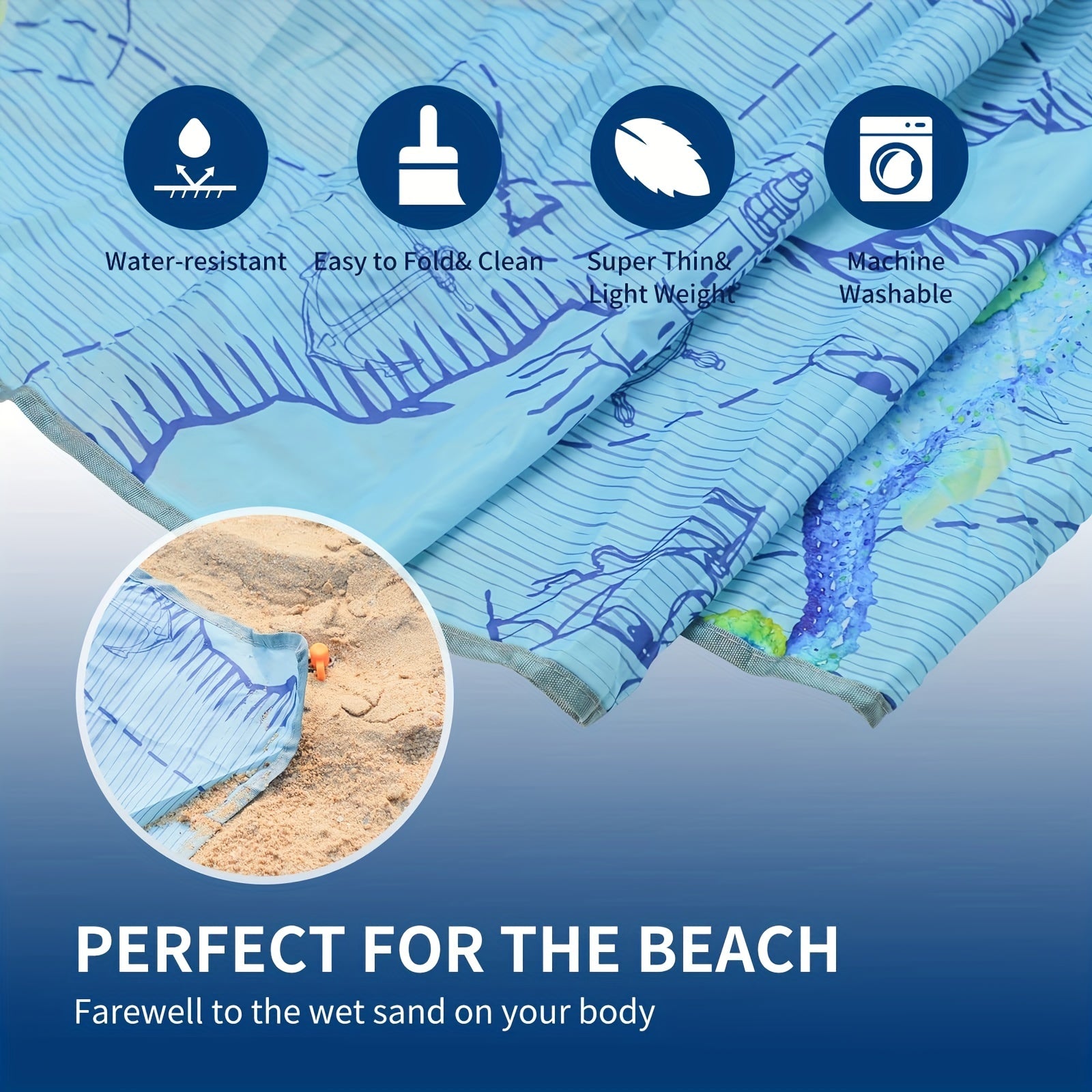 Crab Print Beach Blanket Sandproof Waterproof Mat for Summer Travel Camping