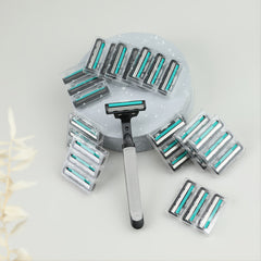 Razor Holder & 30 Replacement Blades with Skin Guard - Shaving Kit