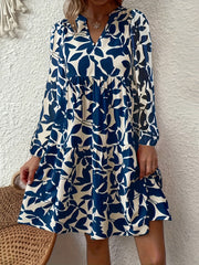  Leaf Print Long Sleeve Casual Dress