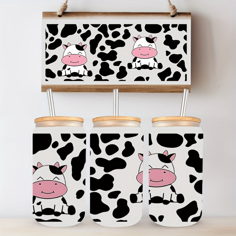 4pcs Cow UV DTF Cup Wrap Decal Stickers Set for Mugs Water Bottles