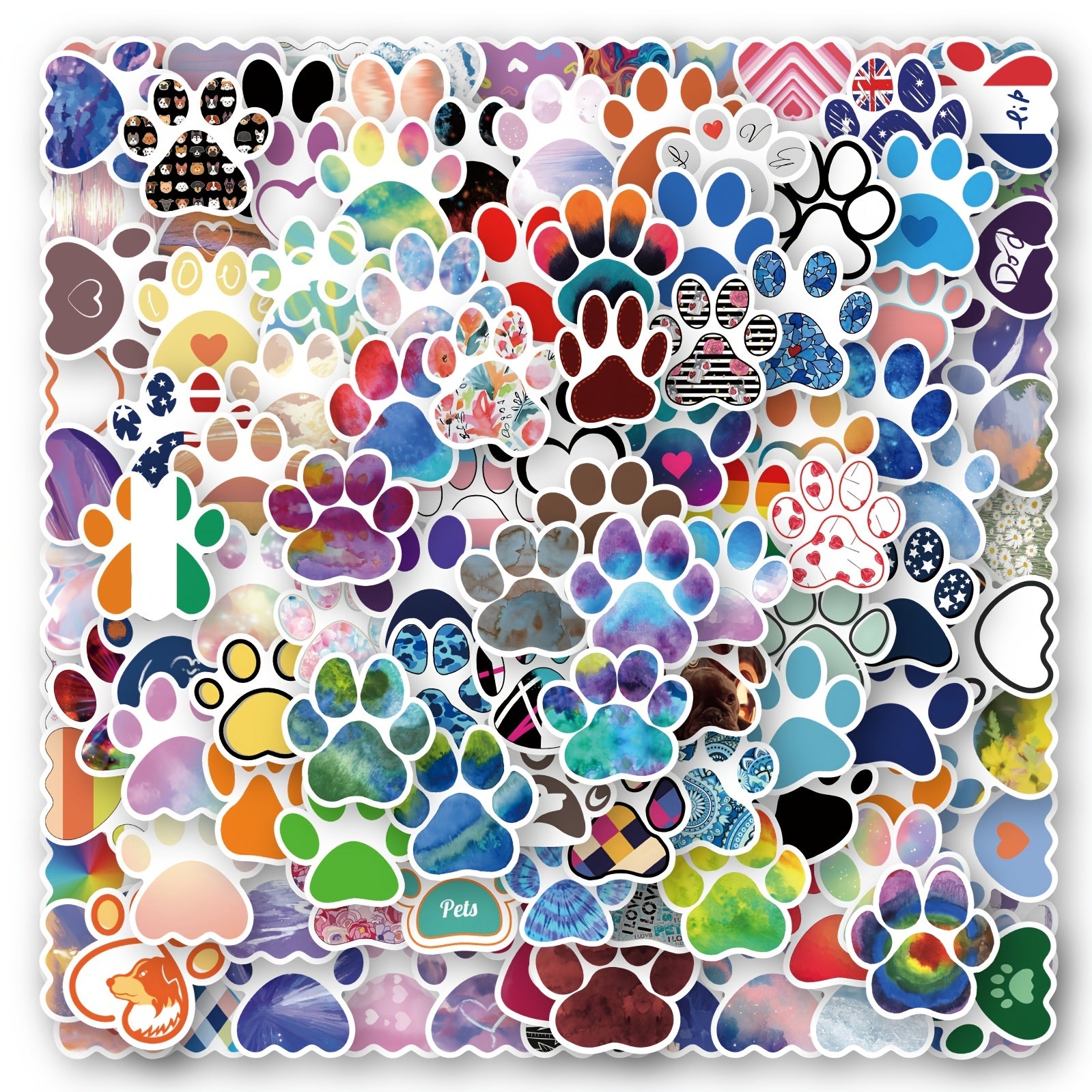 120pcs Cartoon Cat Dog Paw Print Stickers, Waterproof Vinyl PVC Doodle Decals