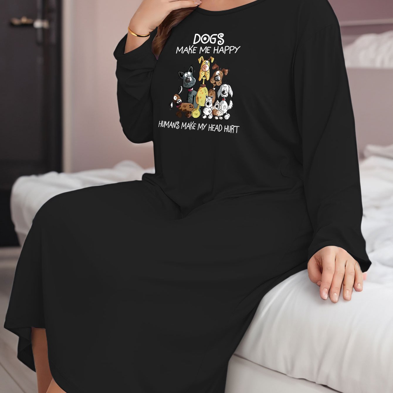  Casual Lounge Dress Women's Plus Puppy & Letter Print