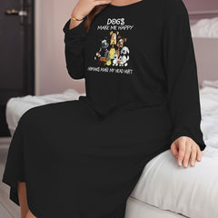  Casual Lounge Dress Women's Plus Puppy & Letter Print