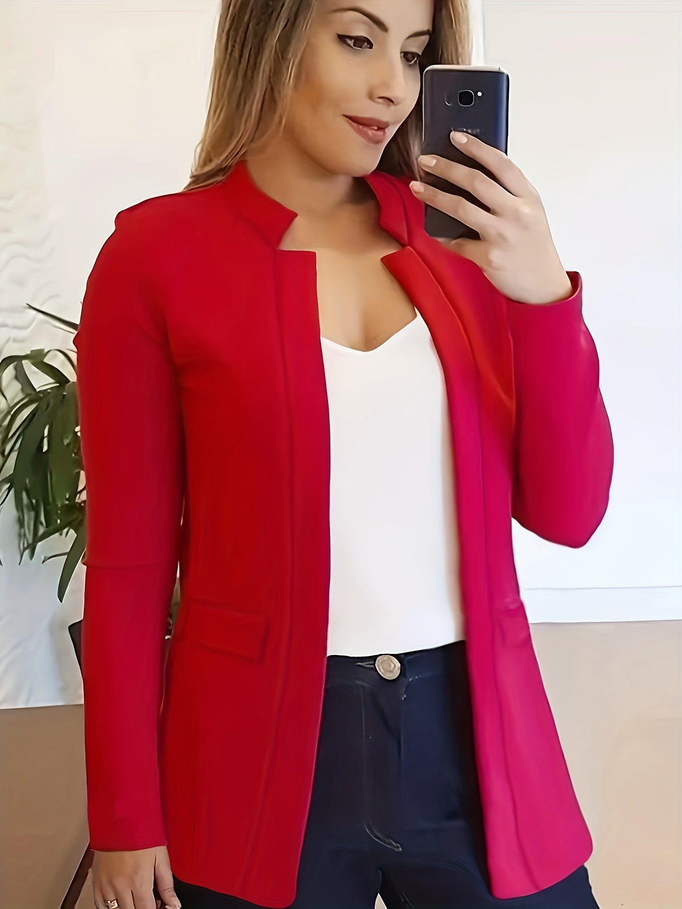  Women's Solid Open Front Blazer