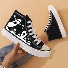 Halloween Grave & Ghost High Top Canvas Sneakers