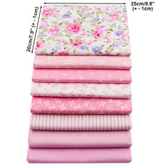 8pcs Pink Bow Flower Printed Fabric Patchwork DIY Sewing Quilting Material