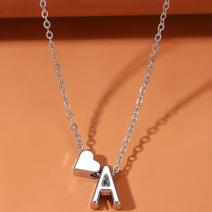 Silver Love 26 Letter Necklace With Heart Pendant Clavicle Chain