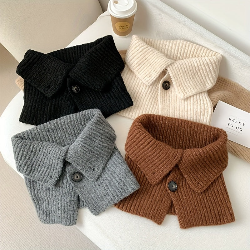 Button Knitted Scarf - Short Neck Protection Warm Windproof Elastic Neck Sca