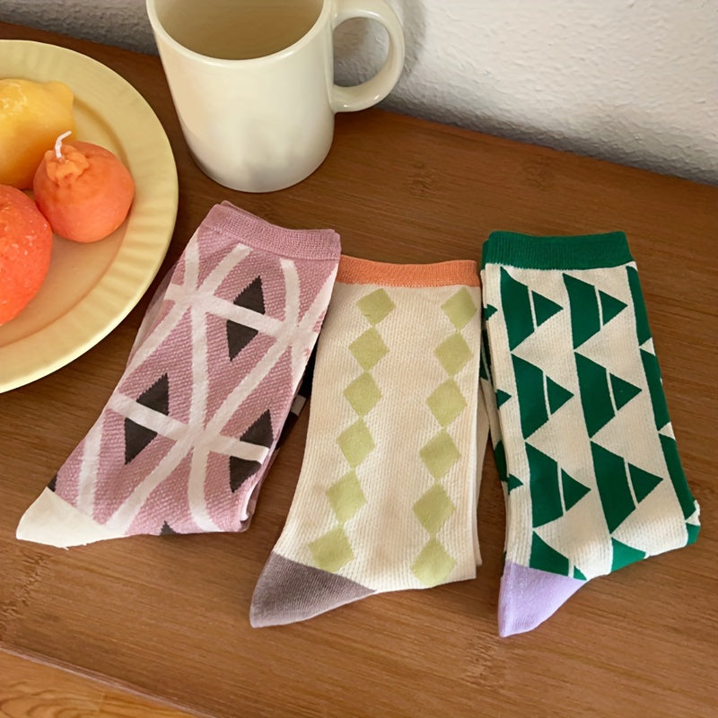 Geometric Print Mid Tube Socks, Set of 3