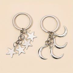 Pentagram Moon Star Keychain Pendant for Couples