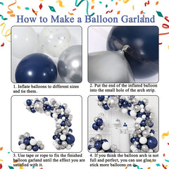 Silvery Balloon Wreath Set Navy And Silvery Confetti Balloon Arch