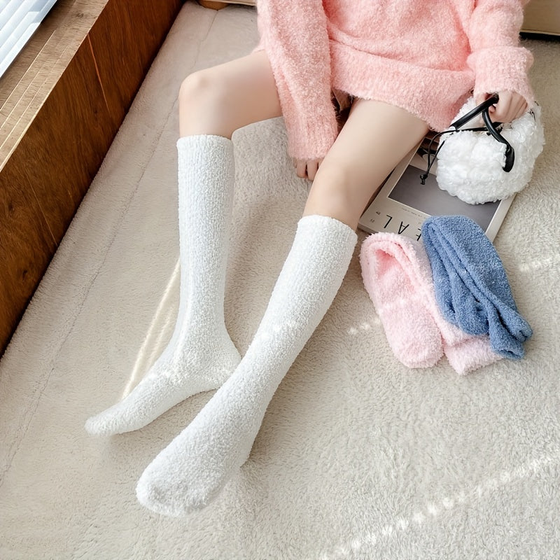 5 Pairs Fuzzy Calf Socks Warm Knee High Stockings