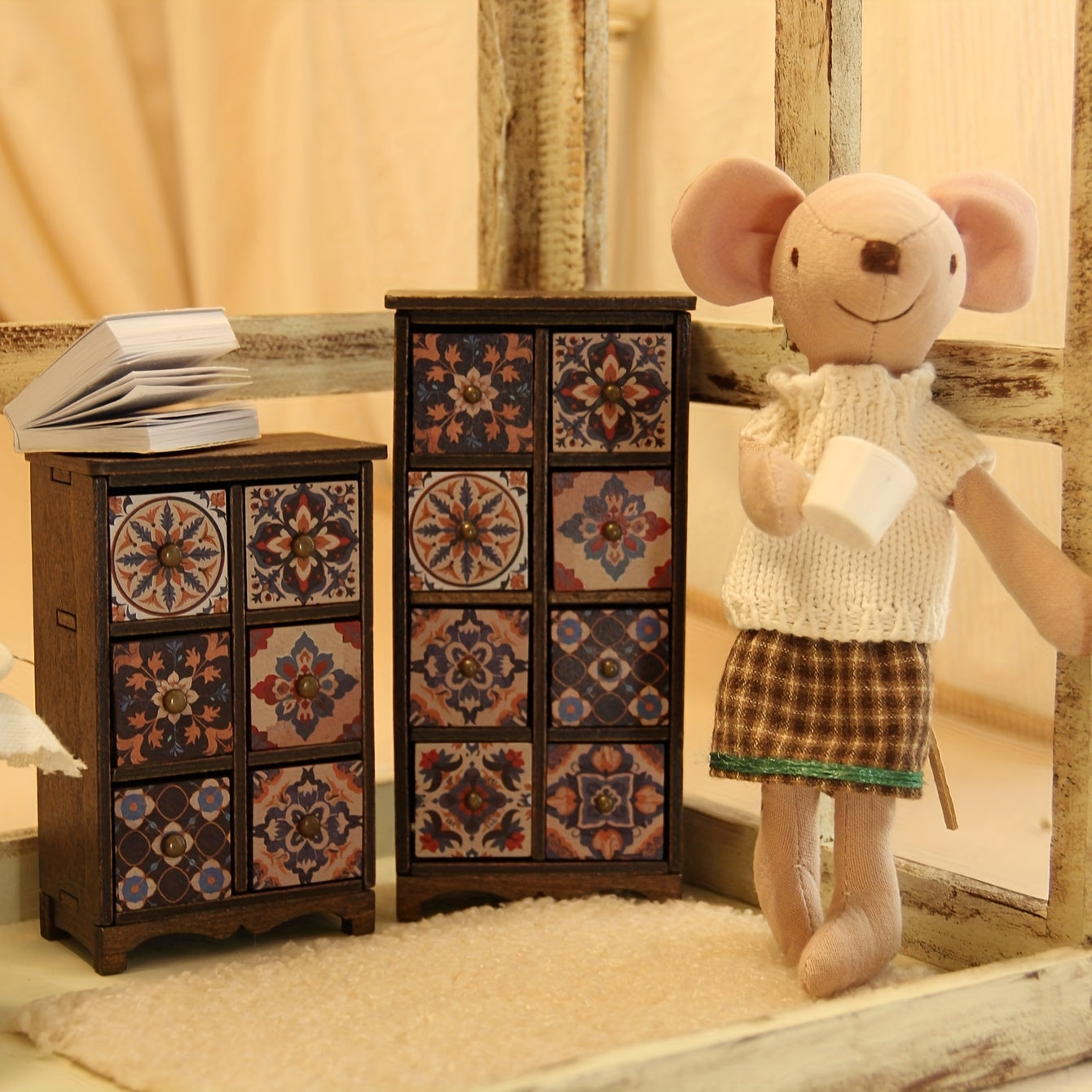 Wooden Cabinet Ornament Spring Decor for Dollhouse