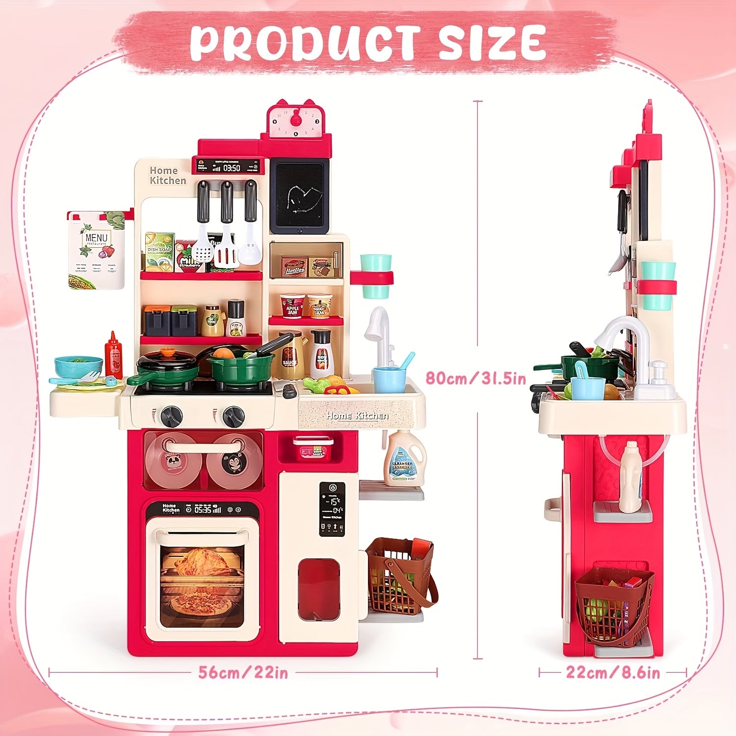 Kids Play Kitchen Set with Realistic Sound & Light Stove Sink Play Food