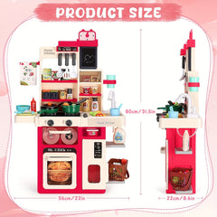 Kids Play Kitchen Set with Realistic Sound & Light Stove Sink Play Food