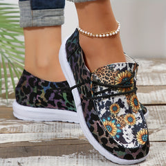 Sunflower & Leopard Print Women's Sneakers Lightweight Walking Shoes