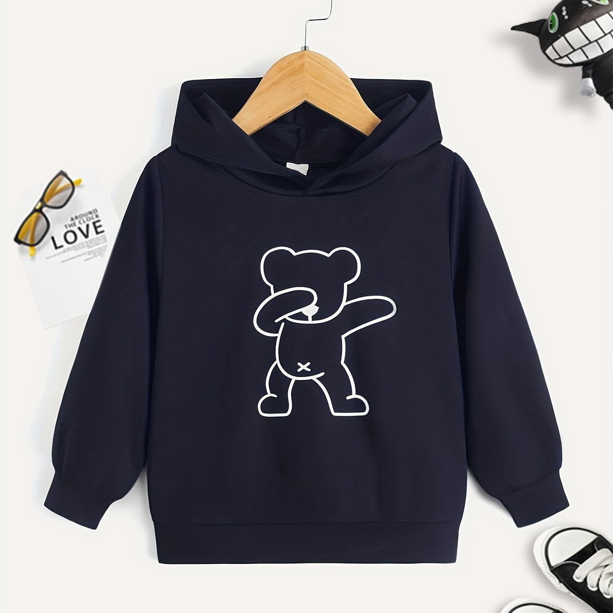 Bear Print Boys Casual Hooded Sweatshirt for Spring Fall