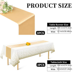 3pcs Disposable Golden Satin Silk Tablecloth