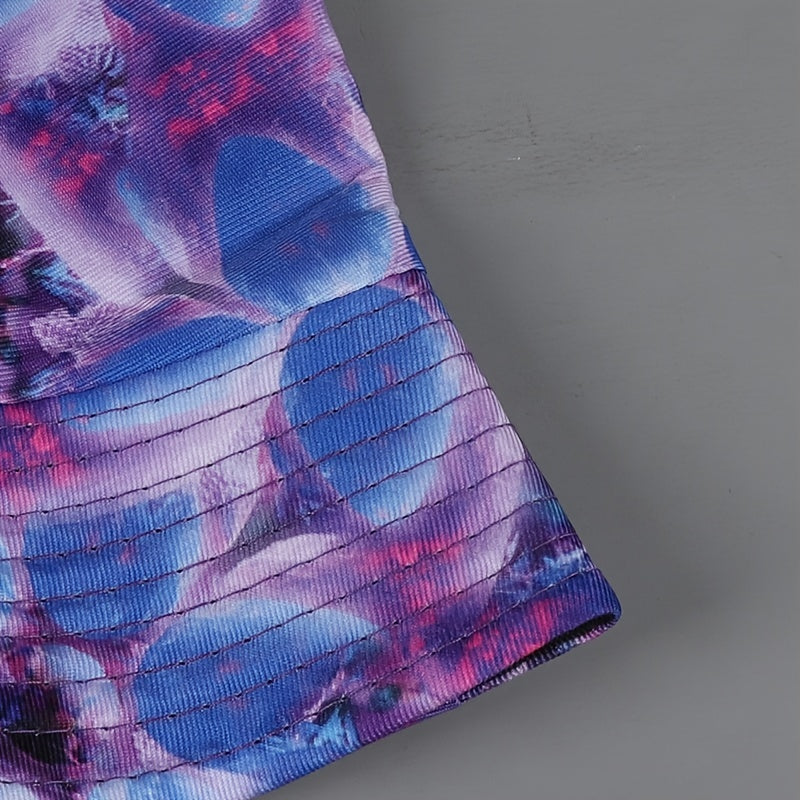 Cyberpunk Reversible Bucket Hat Circle Flower Print Fisherman Cap Purple