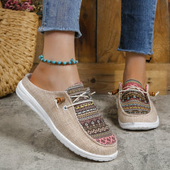 Women's Ethnic Style Canvas Lace Up Mule Sneakers