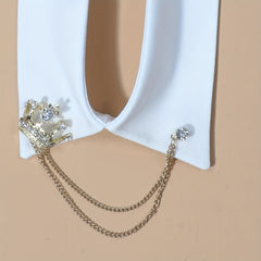 Rhinestone Crown Chain Detachable Shirt False Collar