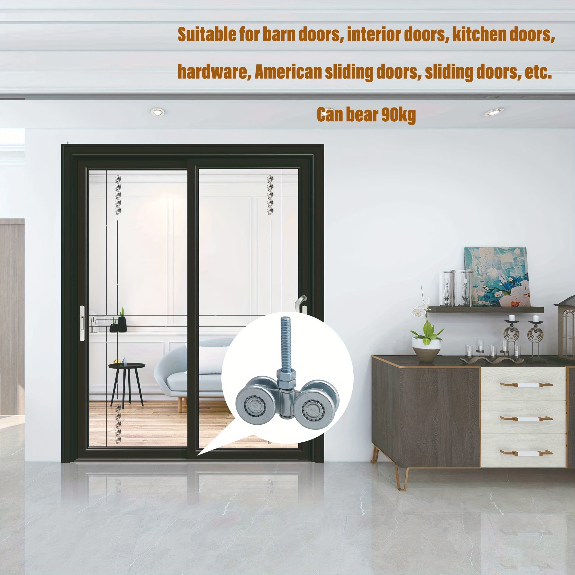 2pcs Steel Double Wheel Rail Hanging Trolley Barn Door Track Rollers