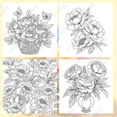 HQY Deluxe Peony Painting Coloring Book 22 Pages